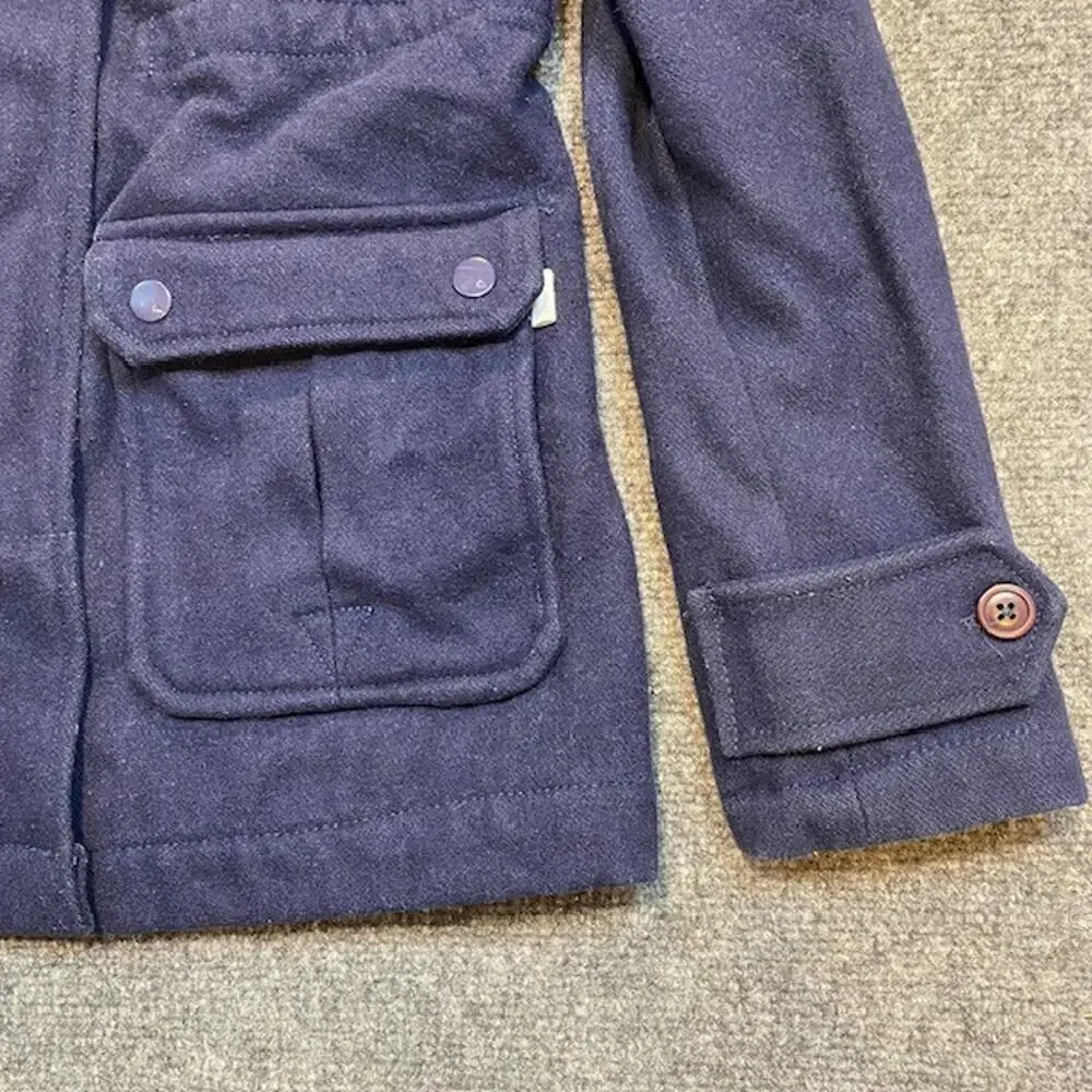 Burton Kindling Wool Blend Hooded Jacket Coat Navy Blue Womens XS Plaid Lined